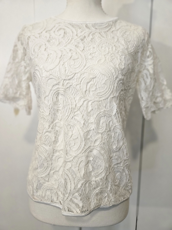 Adrianna Papell Tops - Adrianna Papell White Lace Short-Sleeve Blouse